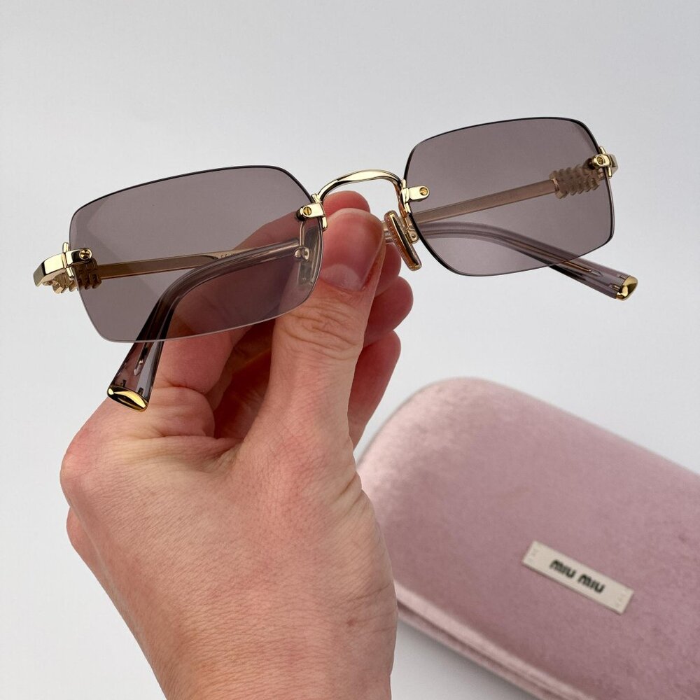 Miu Miu Men’s Rectangle Sunglasses – Gold Purple Brown Model MUB50S 5AK20I